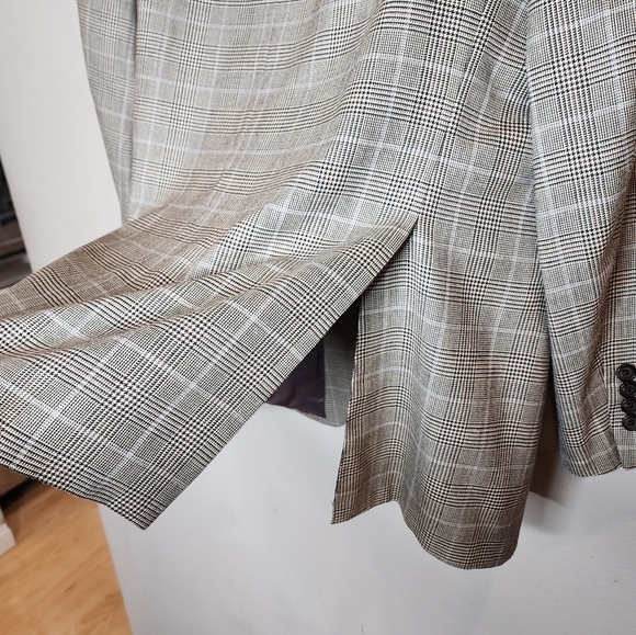 Ralph Lauren Silk Wool Plaid Blazer Mens Size 46L Black Beige Blue Purple Plaid - Picture 6 of 16